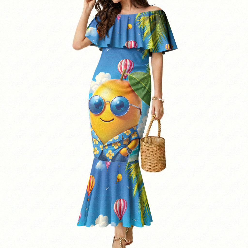 Funny Hawaii Mango Mermaid Dress Tropical Summer Beach Mascot Vacation LT19 Women Blue - Polynesian Pride