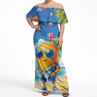 Funny Hawaii Mango Off Shoulder Maxi Dress Tropical Summer Beach Mascot Vacation LT19 Women Blue - Polynesian Pride