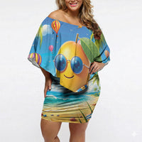 Funny Hawaii Mango Off Shoulder Short Dress Tropical Summer Beach Mascot Vacation LT19 Women Blue - Polynesian Pride