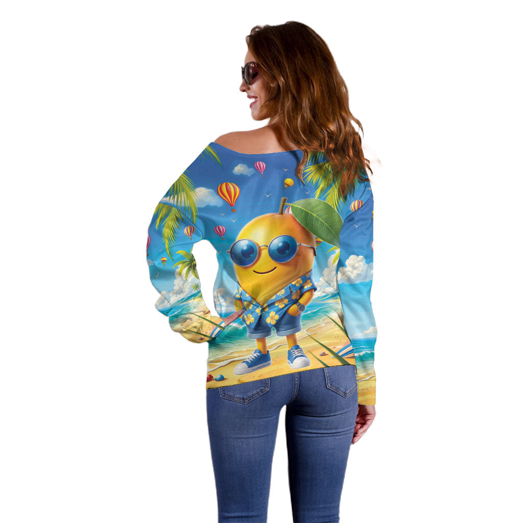 Funny Hawaii Mango Off Shoulder Sweater Tropical Summer Beach Mascot Vacation LT19 - Polynesian Pride