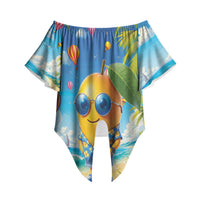 Funny Hawaii Mango Off Shoulder Wrap Waist Top Tropical Summer Beach Mascot Vacation LT19 Blue - Polynesian Pride
