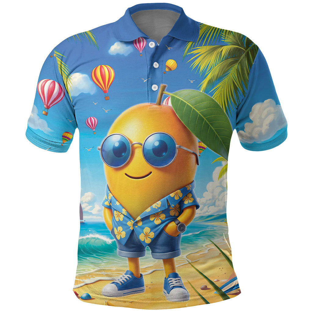 Funny Hawaii Mango Polo Shirt Tropical Summer Beach Mascot Vacation LT19 Blue - Polynesian Pride