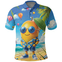 Funny Hawaii Mango Polo Shirt Tropical Summer Beach Mascot Vacation LT19 Blue - Polynesian Pride