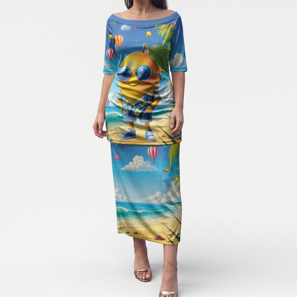 Funny Hawaii Mango Puletasi Tropical Summer Beach Mascot Vacation LT19 Long Dress Blue - Polynesian Pride