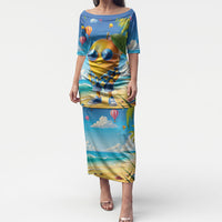 Funny Hawaii Mango Puletasi Tropical Summer Beach Mascot Vacation LT19 Long Dress Blue - Polynesian Pride