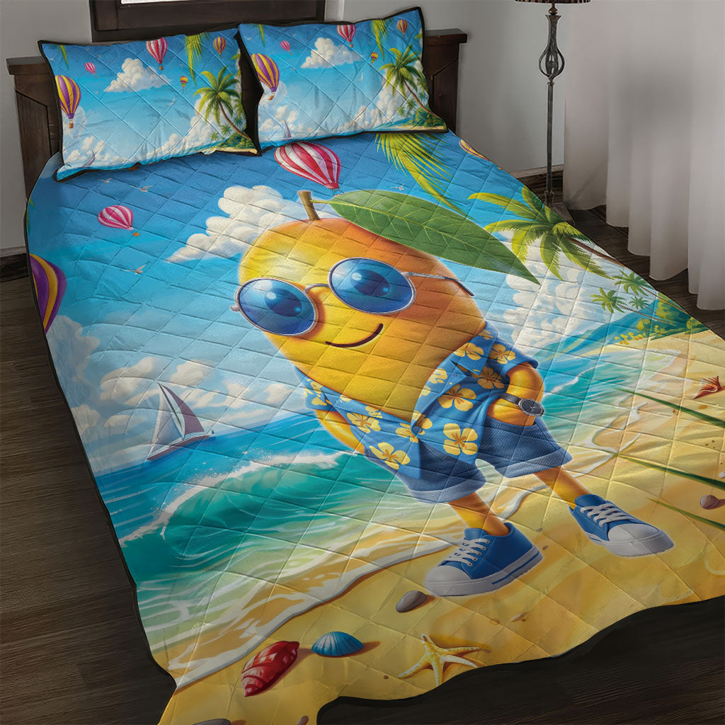 Funny Hawaii Mango Quilt Bed Set Tropical Summer Beach Mascot Vacation LT19 Blue - Polynesian Pride