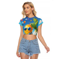 Funny Hawaii Mango Raglan Cropped T Shirt Tropical Summer Beach Mascot Vacation LT19 Female Blue - Polynesian Pride