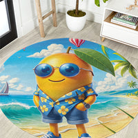 Funny Hawaii Mango Round Carpet Tropical Summer Beach Mascot Vacation LT19 Blue - Polynesian Pride