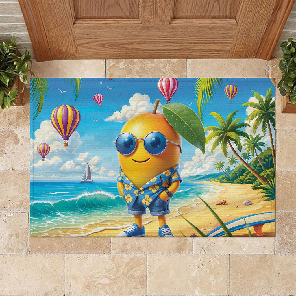 Funny Hawaii Mango Rubber Doormat Tropical Summer Beach Mascot Vacation LT19 Blue - Polynesian Pride