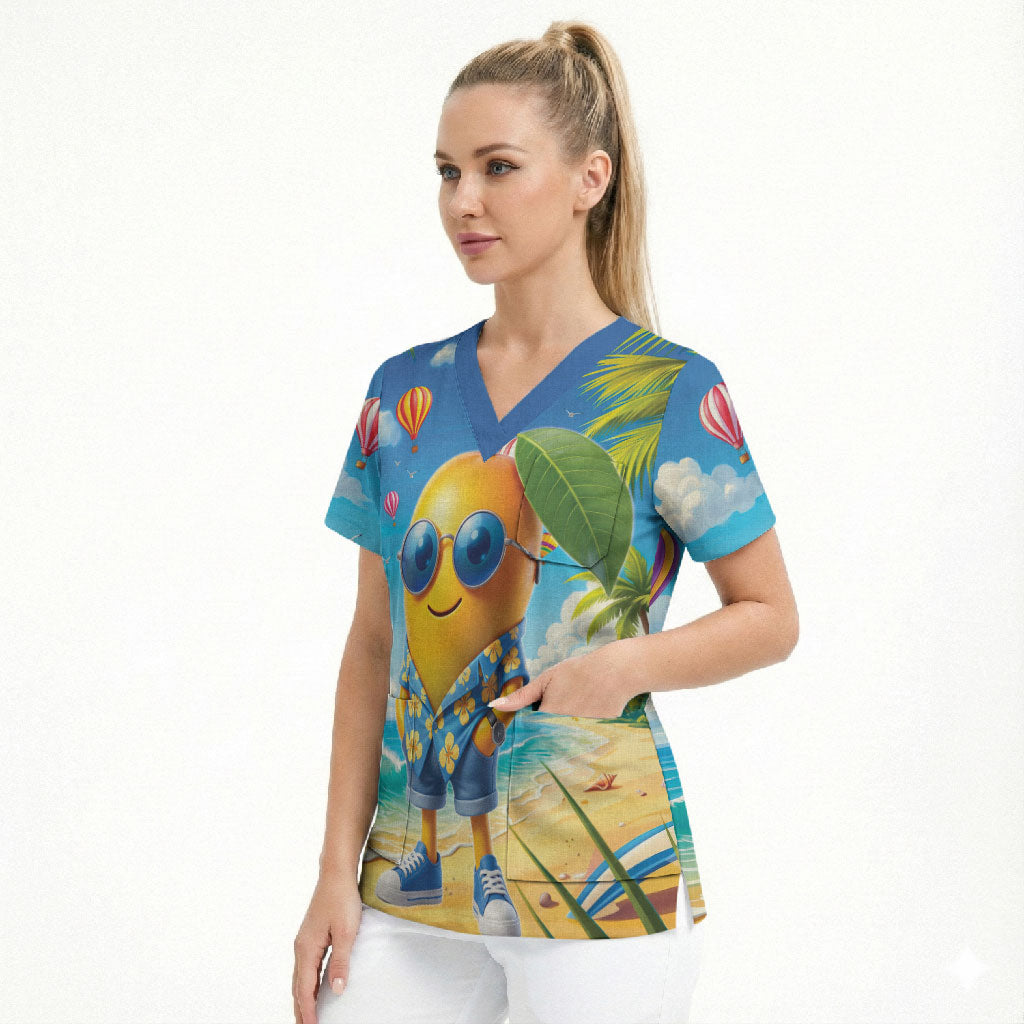 Funny Hawaii Mango Scrub Top Tropical Summer Beach Mascot Vacation LT19 - Polynesian Pride
