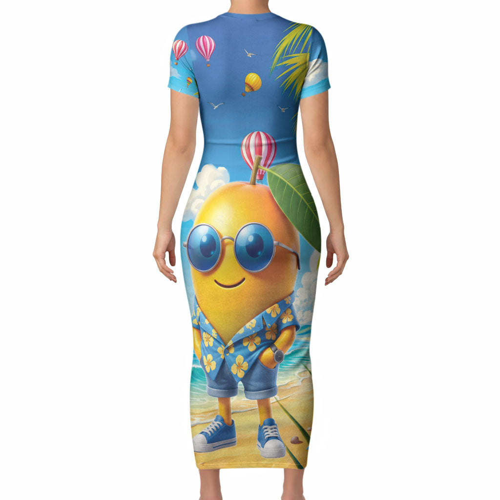 Funny Hawaii Mango Short Sleeve Bodycon Dress Tropical Summer Beach Mascot Vacation LT19 - Polynesian Pride