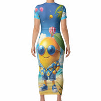 Funny Hawaii Mango Short Sleeve Bodycon Dress Tropical Summer Beach Mascot Vacation LT19 - Polynesian Pride