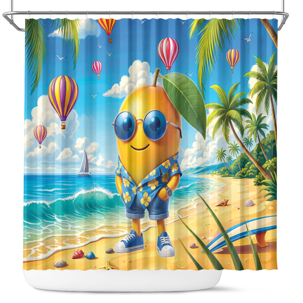 Funny Hawaii Mango Shower Curtain Tropical Summer Beach Mascot Vacation LT19 Blue - Polynesian Pride