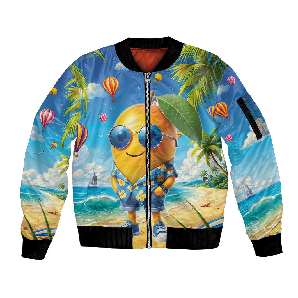 Funny Hawaii Mango Sleeve Zip Bomber Jacket Tropical Summer Beach Mascot Vacation LT19 Unisex Blue - Polynesian Pride