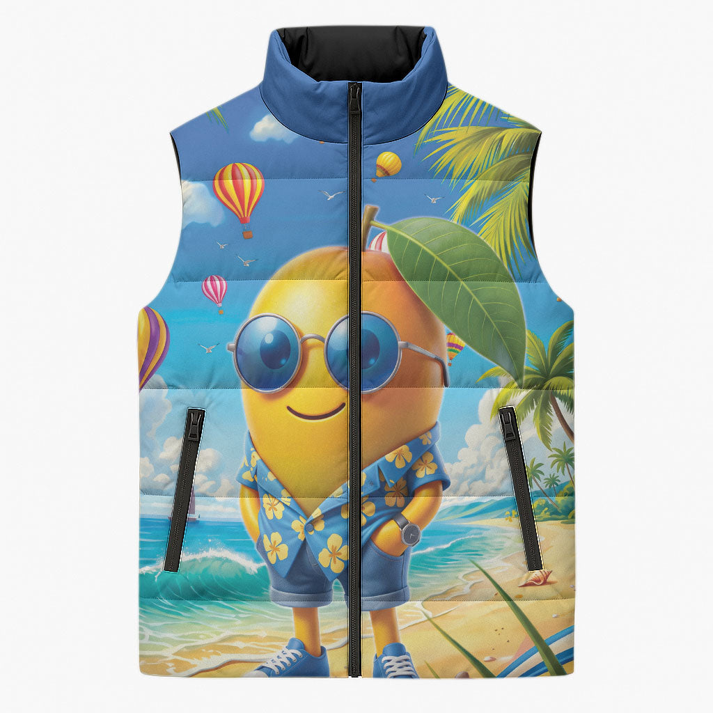Funny Hawaii Mango Sleeveless Puffer Jacket Tropical Summer Beach Mascot Vacation LT19 Unisex Blue - Polynesian Pride