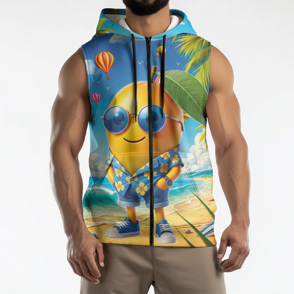 Funny Hawaii Mango Sleeveless Zip Hoodie Tropical Summer Beach Mascot Vacation LT19 - Polynesian Pride