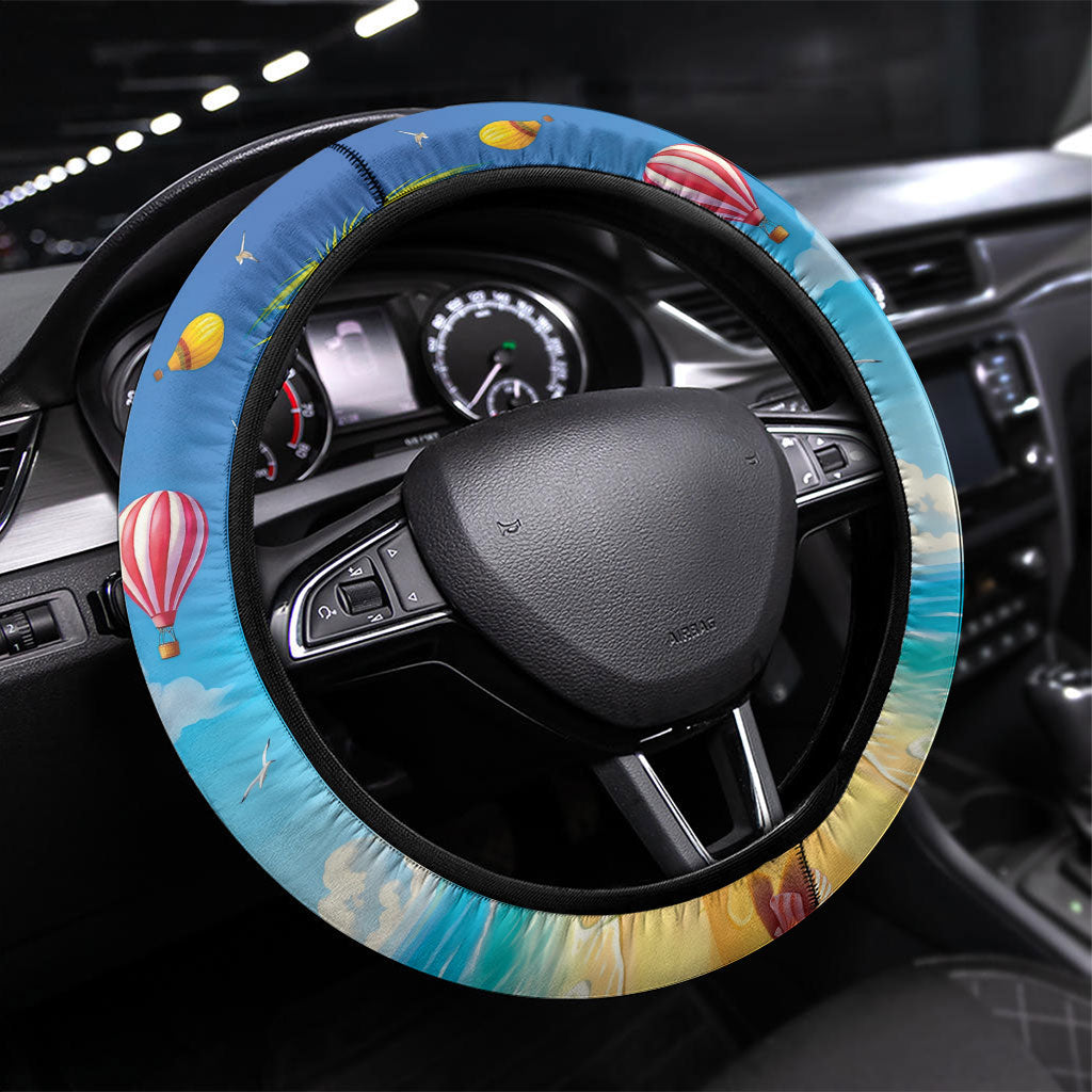Funny Hawaii Mango Steering Wheel Cover Tropical Summer Beach Mascot Vacation LT19 Universal Fit Blue - Polynesian Pride