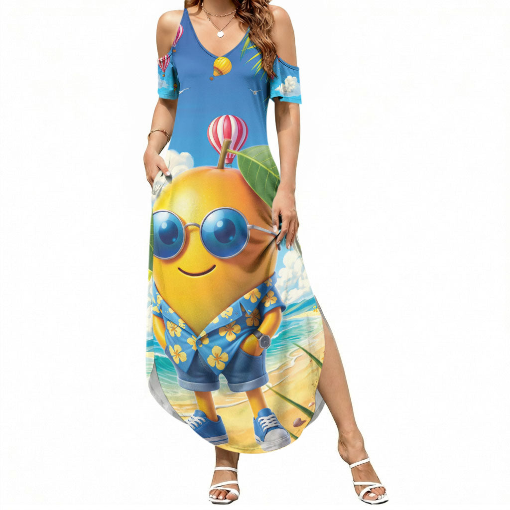 Funny Hawaii Mango Summer Maxi Dress Tropical Summer Beach Mascot Vacation LT19 Women Blue - Polynesian Pride