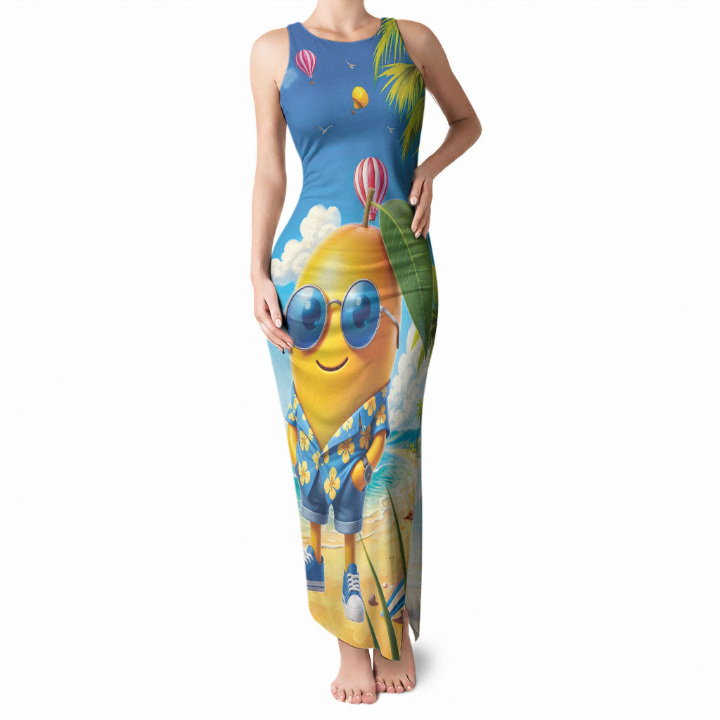 Funny Hawaii Mango Tank Maxi Dress Tropical Summer Beach Mascot Vacation LT19 Women Blue - Polynesian Pride