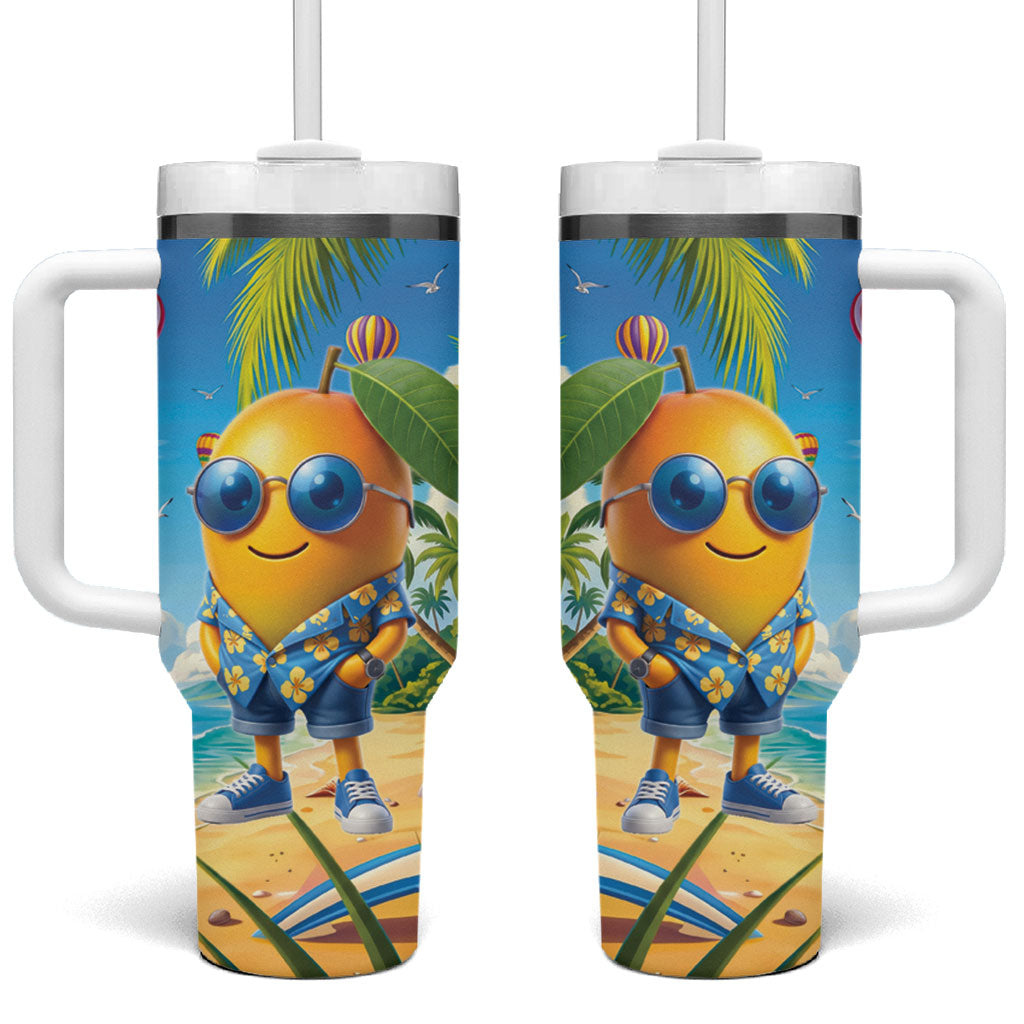Funny Hawaii Mango Tumbler With Handle Tropical Summer Beach Mascot Vacation LT19 One Size: 40 oz Blue - Polynesian Pride