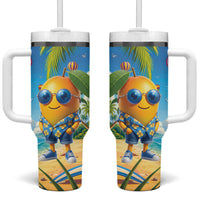 Funny Hawaii Mango Tumbler With Handle Tropical Summer Beach Mascot Vacation LT19 One Size: 40 oz Blue - Polynesian Pride