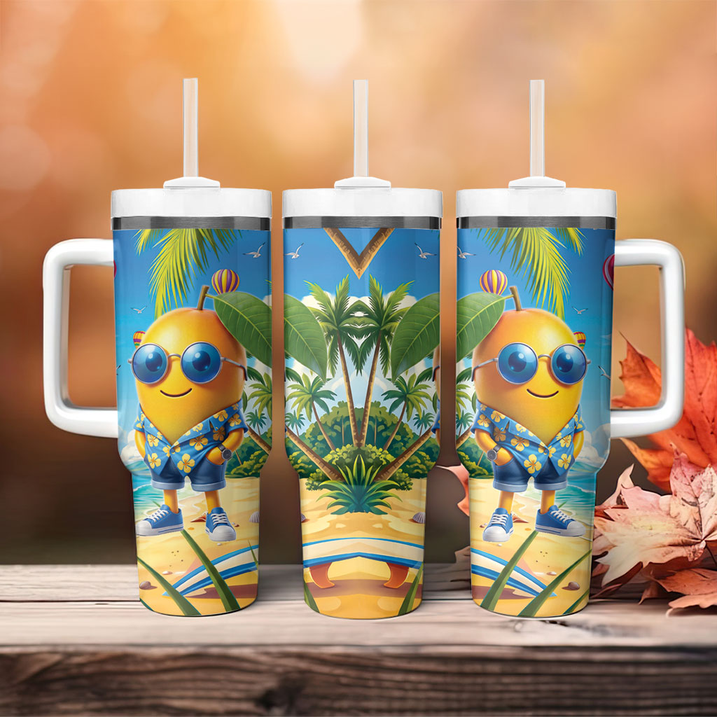 Funny Hawaii Mango Tumbler With Handle Tropical Summer Beach Mascot Vacation LT19 - Polynesian Pride