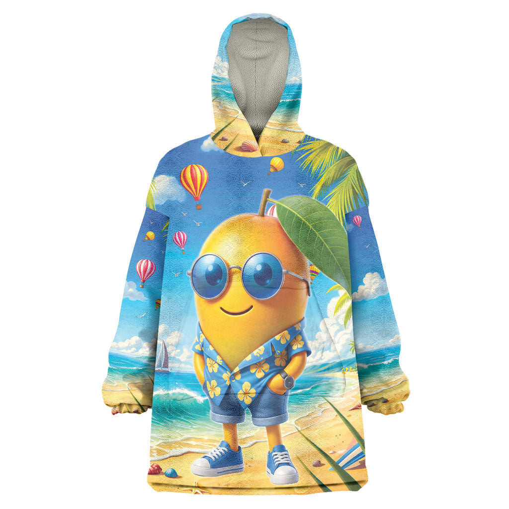 Funny Hawaii Mango Wearable Blanket Hoodie Tropical Summer Beach Mascot Vacation LT19 One Size Blue - Polynesian Pride