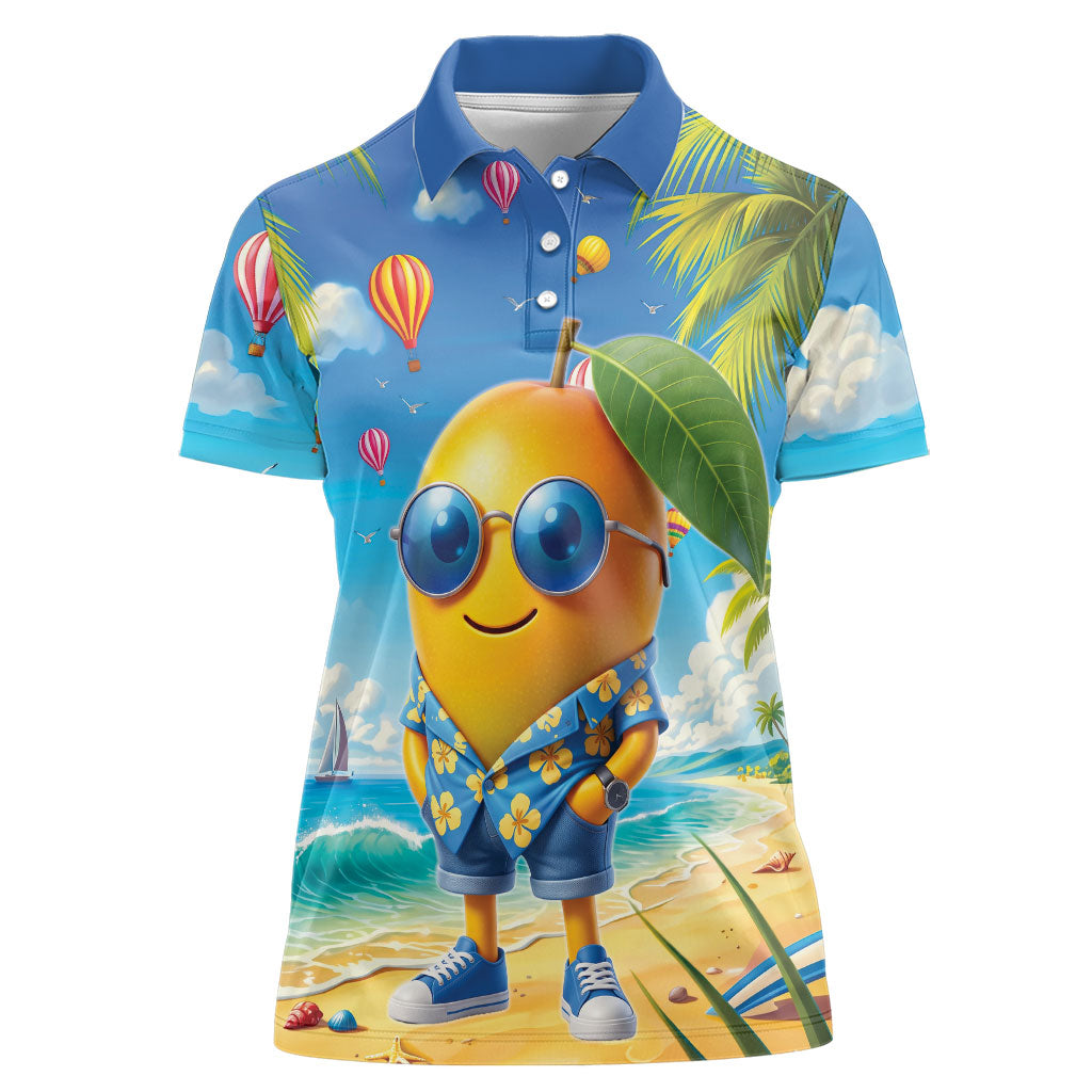 Funny Hawaii Mango Women Polo Shirt Tropical Summer Beach Mascot Vacation LT19 Female Blue - Polynesian Pride