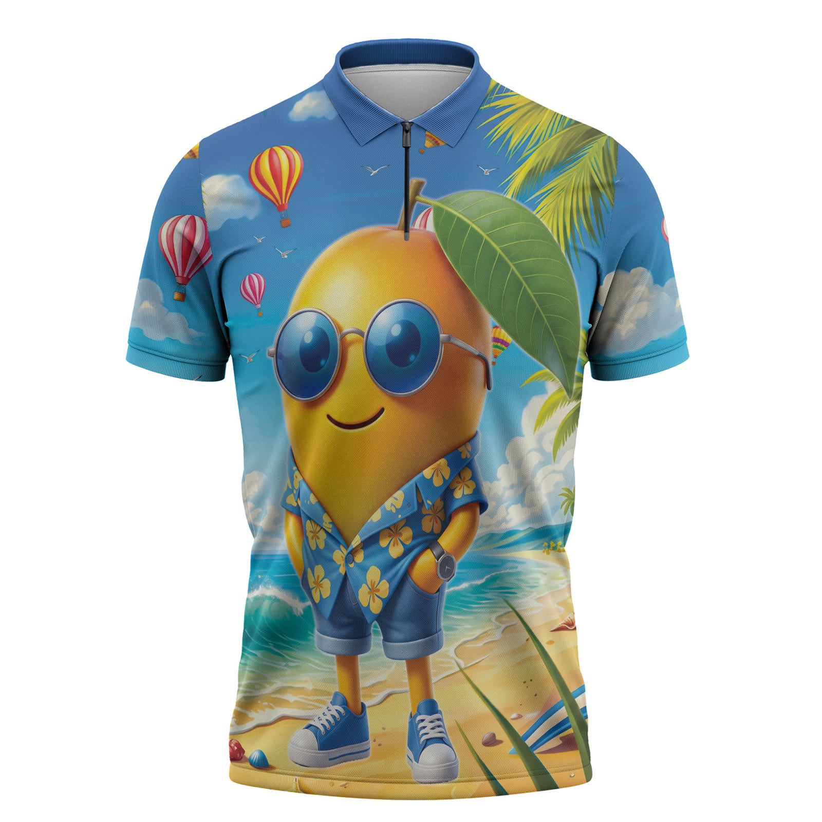 Funny Hawaii Mango Zipper Polo Shirt Tropical Summer Beach Mascot Vacation LT19 Blue - Polynesian Pride