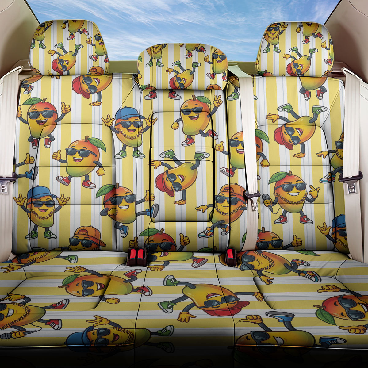 Funny Hawaii Mango Hip Hop Cartoon Back Car Seat Cover Summer Beach Party LT19 One Size Yellow - Polynesian Pride