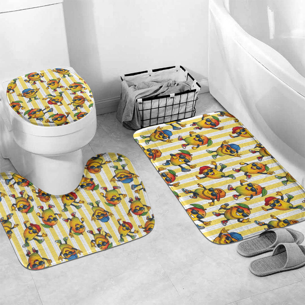 Funny Hawaii Mango Hip Hop Cartoon Bathroom Set Summer Beach Party LT19 Mat Set Only (3 pcs) One Size Yellow - Polynesian Pride