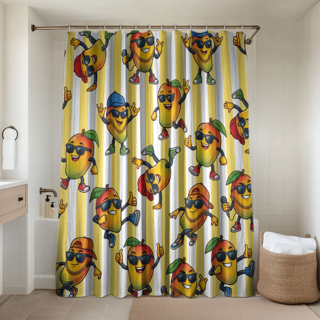 Funny Hawaii Mango Hip Hop Cartoon Bathroom Set Summer Beach Party LT19 Shower Curtain Only Yellow - Polynesian Pride