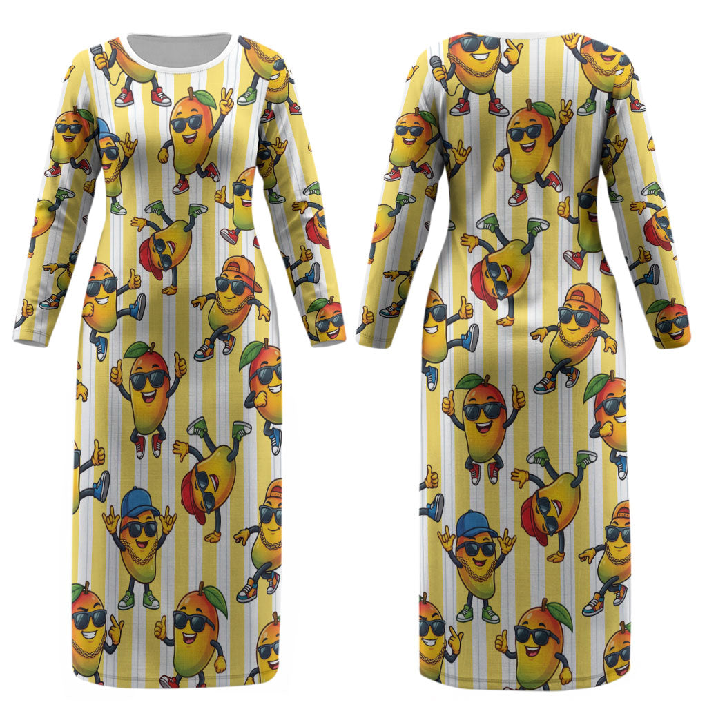Funny Hawaii Mango Hip Hop Cartoon Couples Matching Long Sleeve Bodycon Dress and Long Sleeve Button Shirt Summer Beach Party LT19 - Polynesian Pride