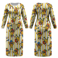 Funny Hawaii Mango Hip Hop Cartoon Couples Matching Long Sleeve Bodycon Dress and Long Sleeve Button Shirt Summer Beach Party LT19 - Polynesian Pride