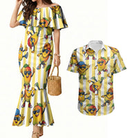 Funny Hawaii Mango Hip Hop Cartoon Couples Matching Mermaid Dress and Hawaiian Shirt Summer Beach Party LT19 Yellow - Polynesian Pride