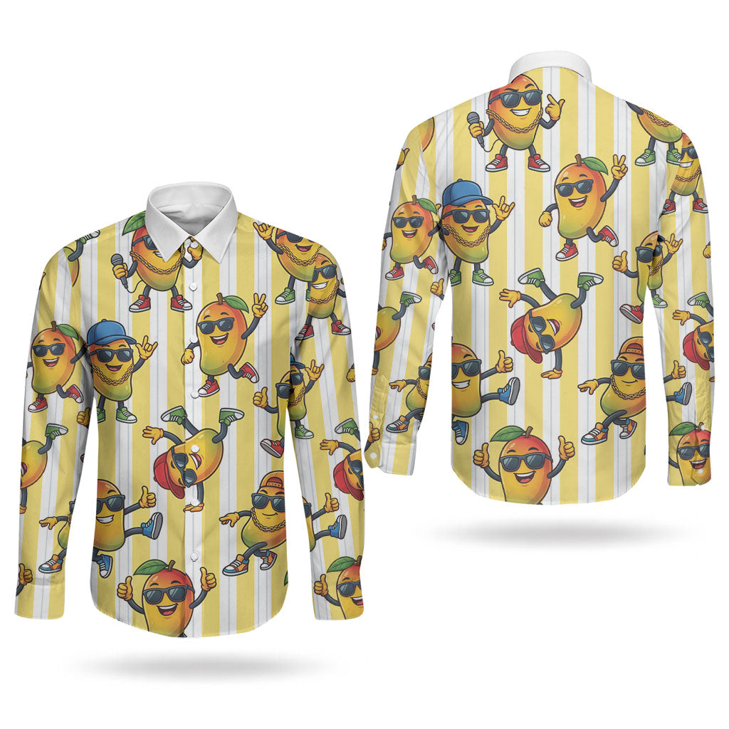 Funny Hawaii Mango Hip Hop Cartoon Couples Matching Off Shoulder Maxi Dress and Long Sleeve Button Shirt Summer Beach Party LT19 - Polynesian Pride