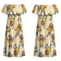 Funny Hawaii Mango Hip Hop Cartoon Couples Matching Off Shoulder Maxi Dress and Long Sleeve Button Shirt Summer Beach Party LT19 - Polynesian Pride