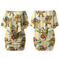 Funny Hawaii Mango Hip Hop Cartoon Couples Matching Off Shoulder Short Dress and Long Sleeve Button Shirt Summer Beach Party LT19 - Polynesian Pride