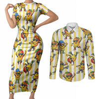 Funny Hawaii Mango Hip Hop Cartoon Couples Matching Short Sleeve Bodycon Dress and Long Sleeve Button Shirt Summer Beach Party LT19 Yellow - Polynesian Pride