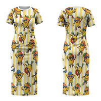 Funny Hawaii Mango Hip Hop Cartoon Couples Matching Short Sleeve Bodycon Dress and Long Sleeve Button Shirt Summer Beach Party LT19 - Polynesian Pride