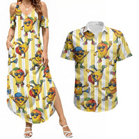 Funny Hawaii Mango Hip Hop Cartoon Couples Matching Summer Maxi Dress and Hawaiian Shirt Summer Beach Party LT19 Yellow - Polynesian Pride