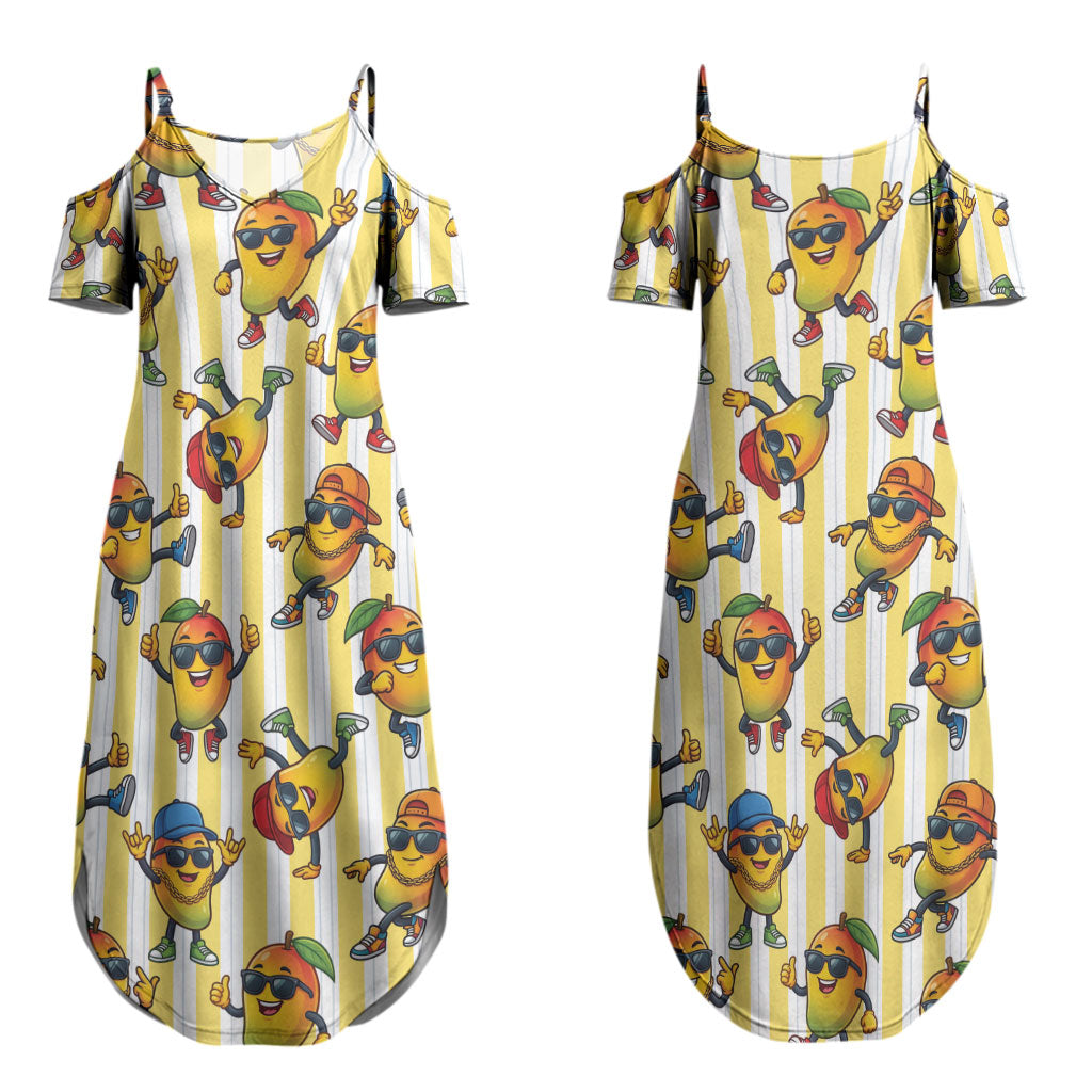 Funny Hawaii Mango Hip Hop Cartoon Couples Matching Summer Maxi Dress and Long Sleeve Button Shirt Summer Beach Party LT19 - Polynesian Pride