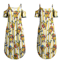 Funny Hawaii Mango Hip Hop Cartoon Couples Matching Summer Maxi Dress and Long Sleeve Button Shirt Summer Beach Party LT19 - Polynesian Pride