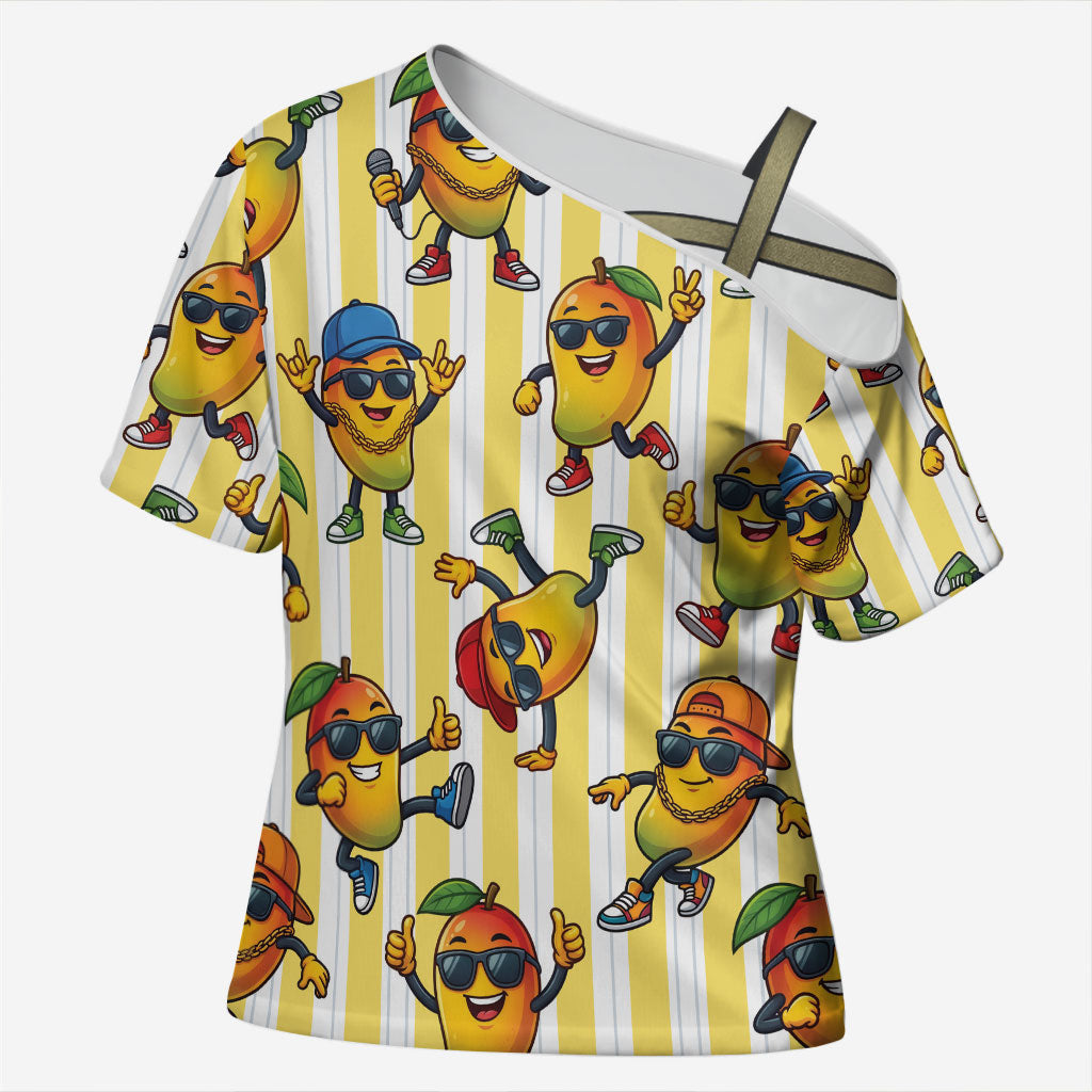 Funny Hawaii Mango Hip Hop Cartoon Cross Shoulder Shirt Summer Beach Party LT19 Female Yellow - Polynesian Pride