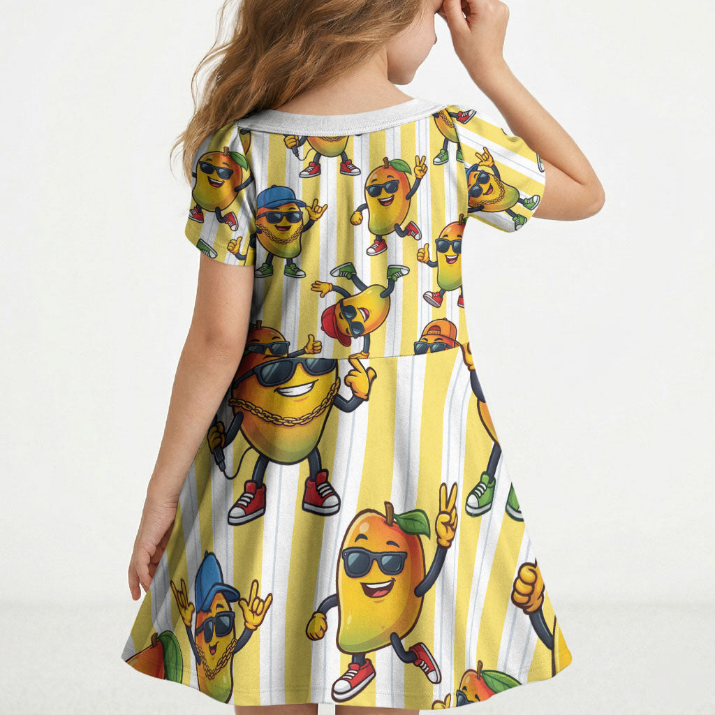 Funny Hawaii Mango Hip Hop Cartoon Kid Short Sleeve Dress Summer Beach Party LT19 - Polynesian Pride