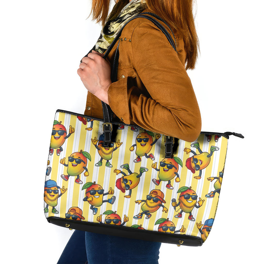 Funny Hawaii Mango Hip Hop Cartoon Leather Tote Bag Summer Beach Party LT19 Yellow - Polynesian Pride