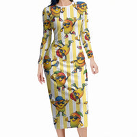 Funny Hawaii Mango Hip Hop Cartoon Long Sleeve Bodycon Dress Summer Beach Party LT19 Long Dress Yellow - Polynesian Pride