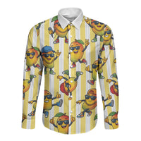 Funny Hawaii Mango Hip Hop Cartoon Long Sleeve Button Shirt Summer Beach Party LT19 Unisex Yellow - Polynesian Pride