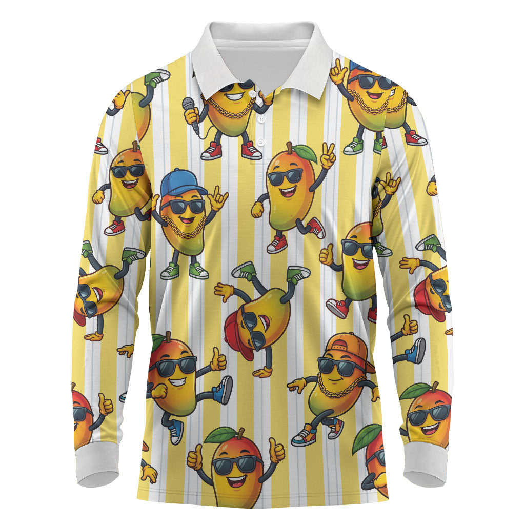 Funny Hawaii Mango Hip Hop Cartoon Long Sleeve Polo Shirt Summer Beach Party LT19 Yellow - Polynesian Pride