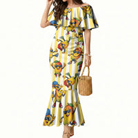 Funny Hawaii Mango Hip Hop Cartoon Mermaid Dress Summer Beach Party LT19 Women Yellow - Polynesian Pride